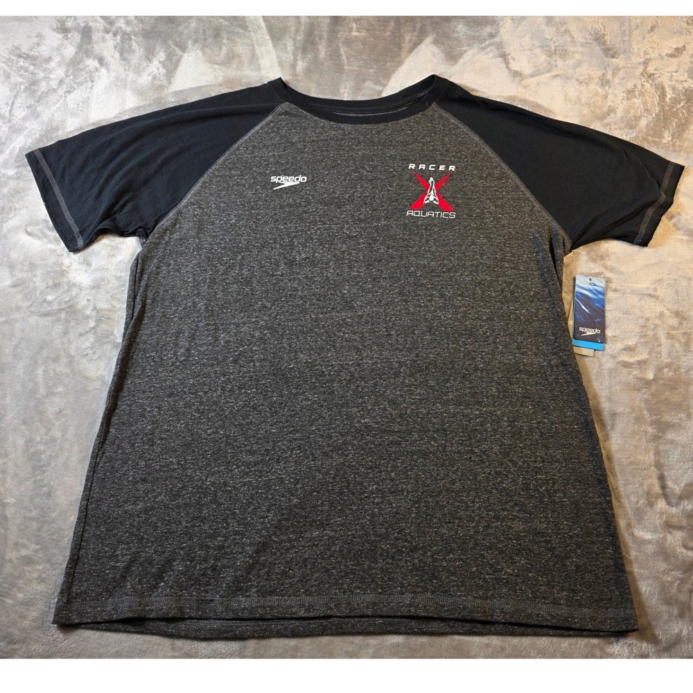Speedo Racer X Aquatics T-Shirt Mens XL Gray Black Raglan Short Sleeve NWT